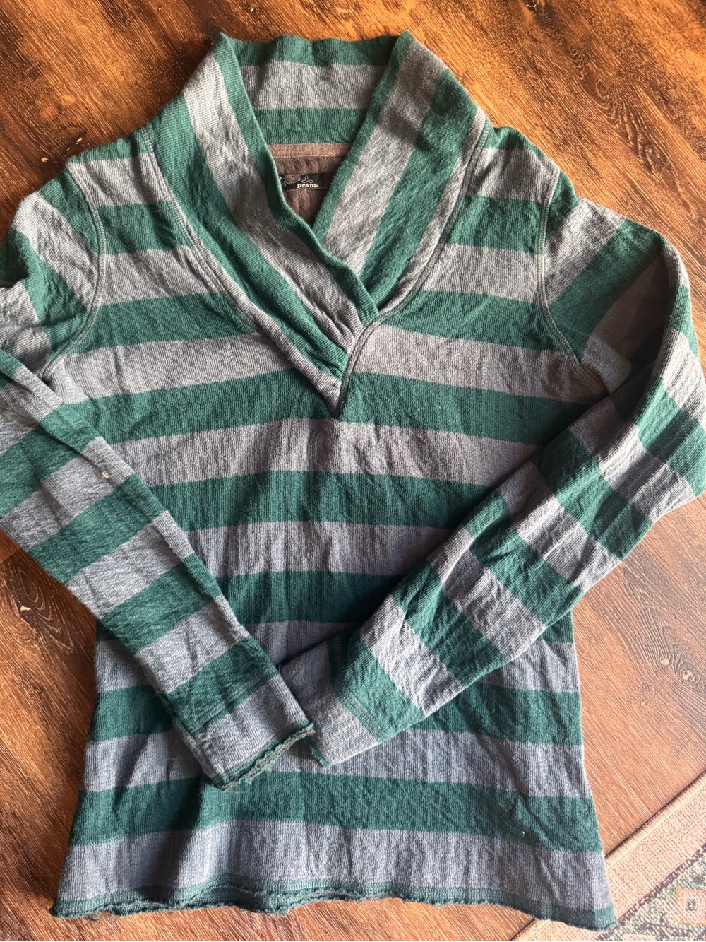 Prana Women’s V-Neck Striped Top in Green and Gray
